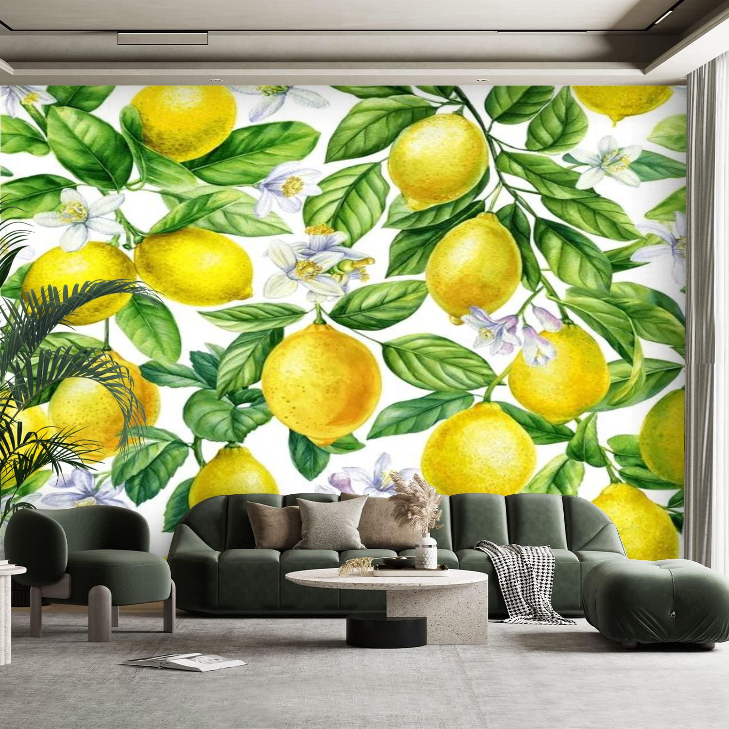 Peel and Stick Canvas Wallpaper Wall Mural Lemon seamless Citrus fruits ...