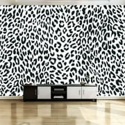 Peel and Stick Canvas Wallpaper Wall Mural Leopard Print Seamless Abstract Black Spots White Animal Skin Wall Art Self Adhesive and Removable 69in x 98in