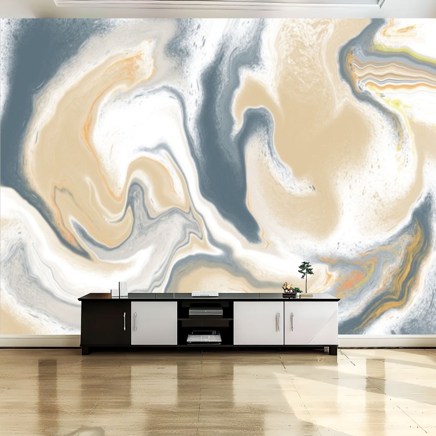 Peel and Stick Canvas Wallpaper Wall Mural Liquid color waves marble ...