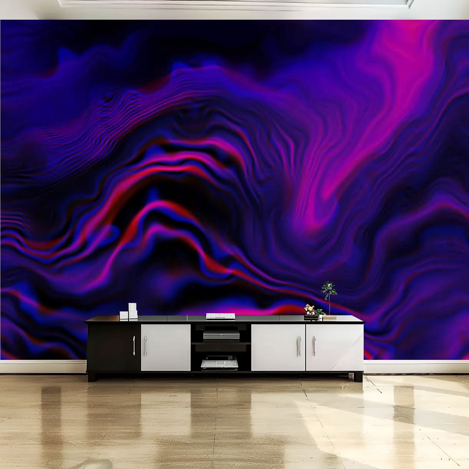 Peel and Stick Canvas Wallpaper Wall Mural Marble Colorful Neon Wave ...