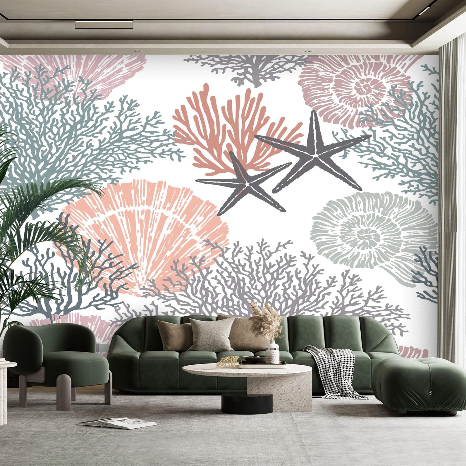 Peel and Stick Canvas Wallpaper Wall Mural Marine hand drawn pattern ...