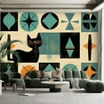 thumbnail image 1 of Peel and Stick Canvas Wallpaper Wall Mural Mid Century Style Black Cat Modern Abstract Geometric Vintage Colorful Wall Art Self Adhesive and Removable 100in x 144in, 1 of 8