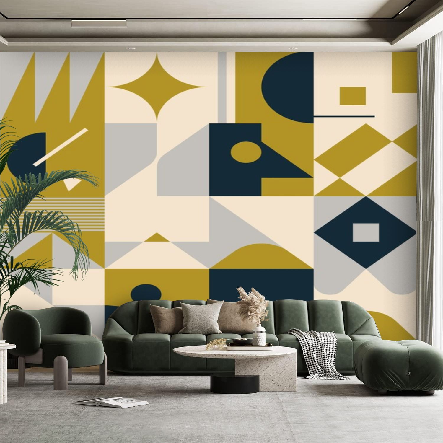 Peel and Stick Canvas Wallpaper Wall Mural Mid century geometric ...