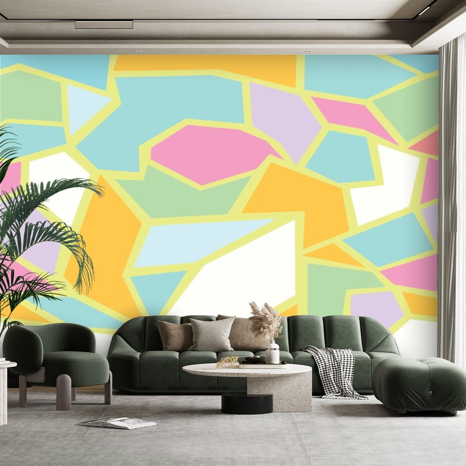 Peel and Stick Canvas Wallpaper Wall Mural Mid century geometric ...