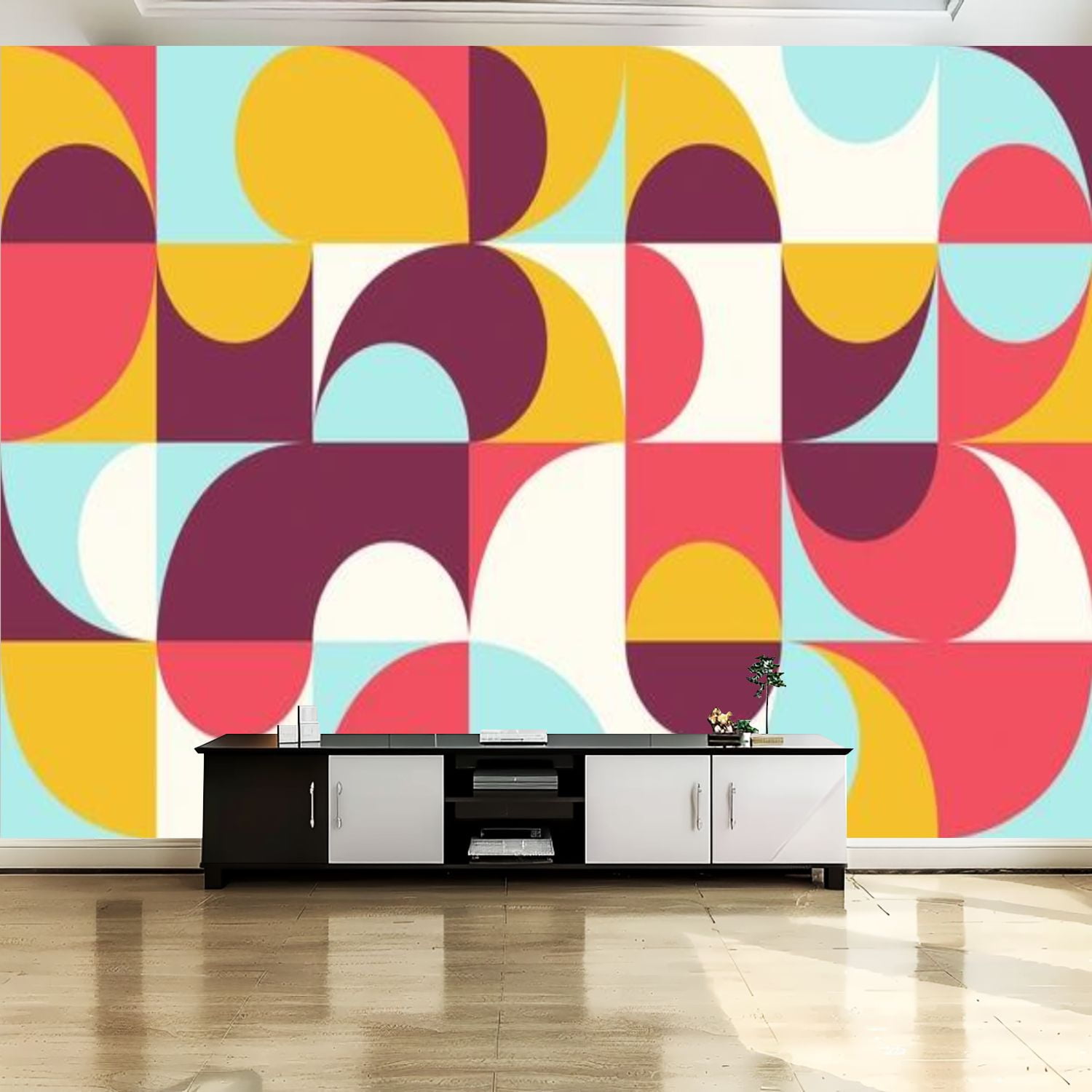 Peel and Stick Canvas Wallpaper Wall Mural Mid century geometric ...