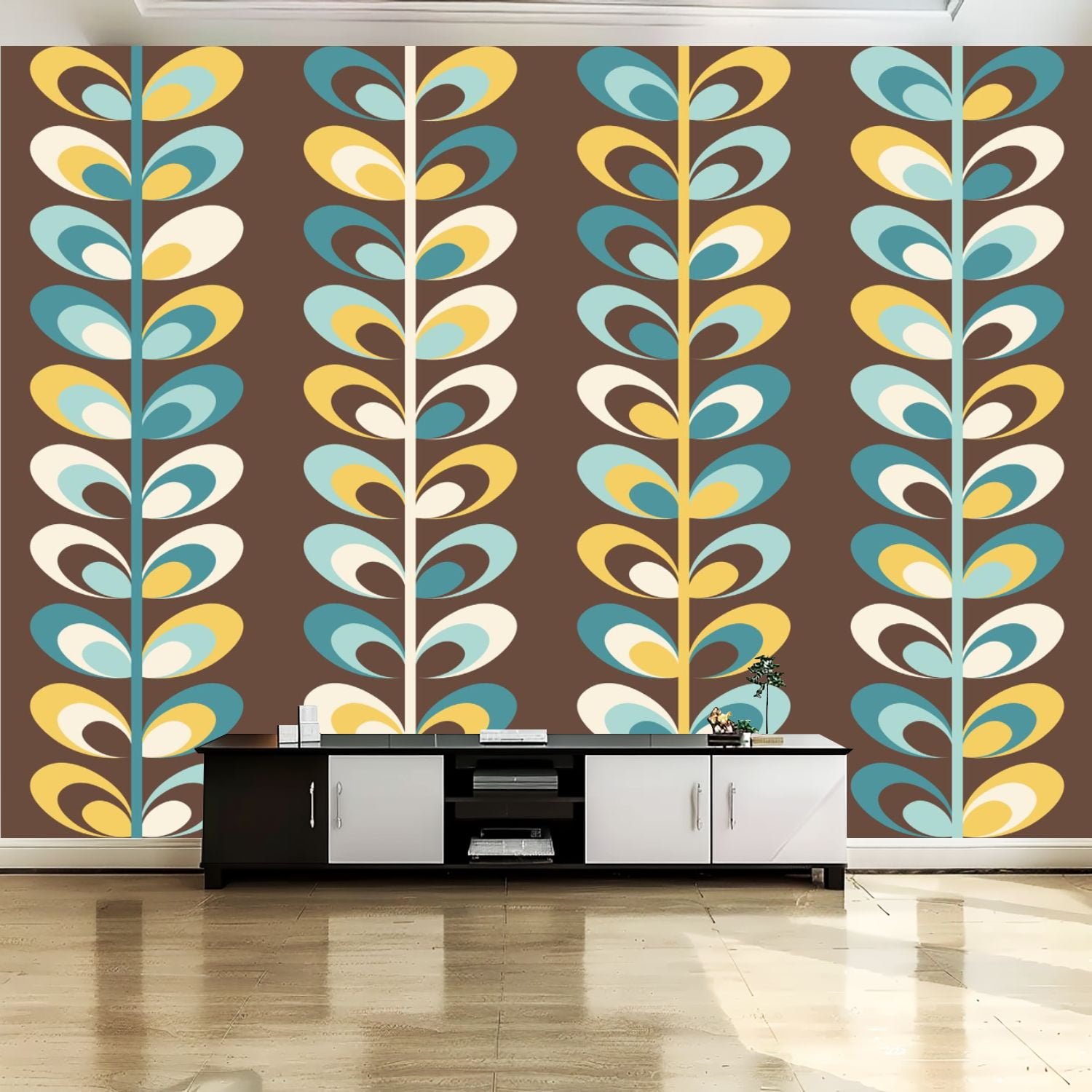 Peel and Stick Canvas Wallpaper Wall Mural Midcentury geometric retro ...