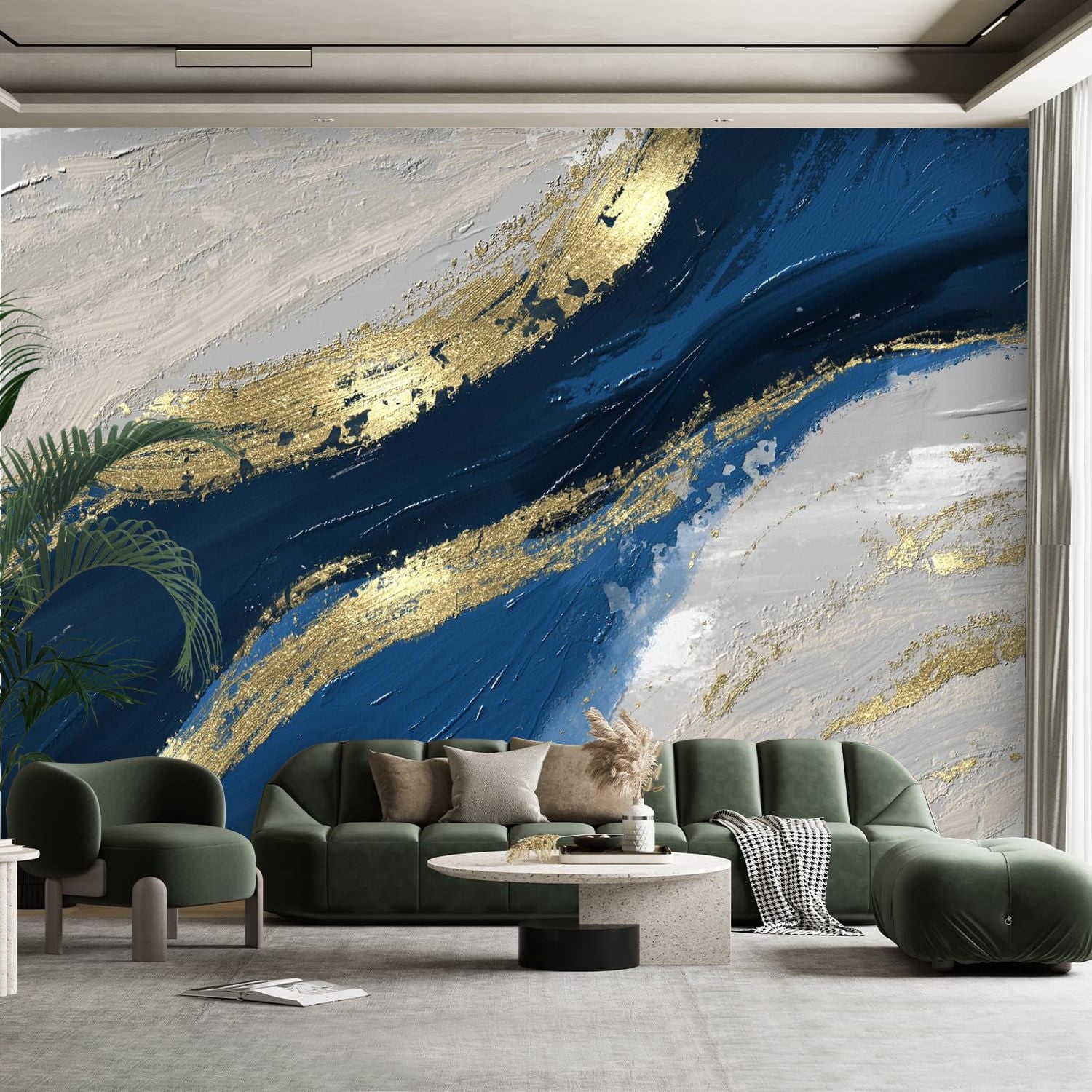 Peel and Stick Canvas Wallpaper Wall Mural Modern abstract oil painting ...