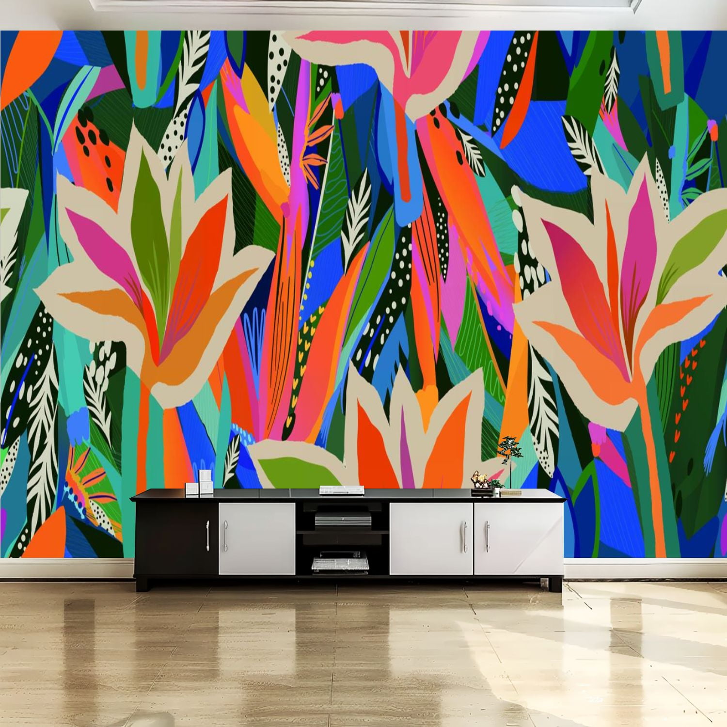 Peel and Stick Canvas Wallpaper Wall Mural Modern colorful tropical ...