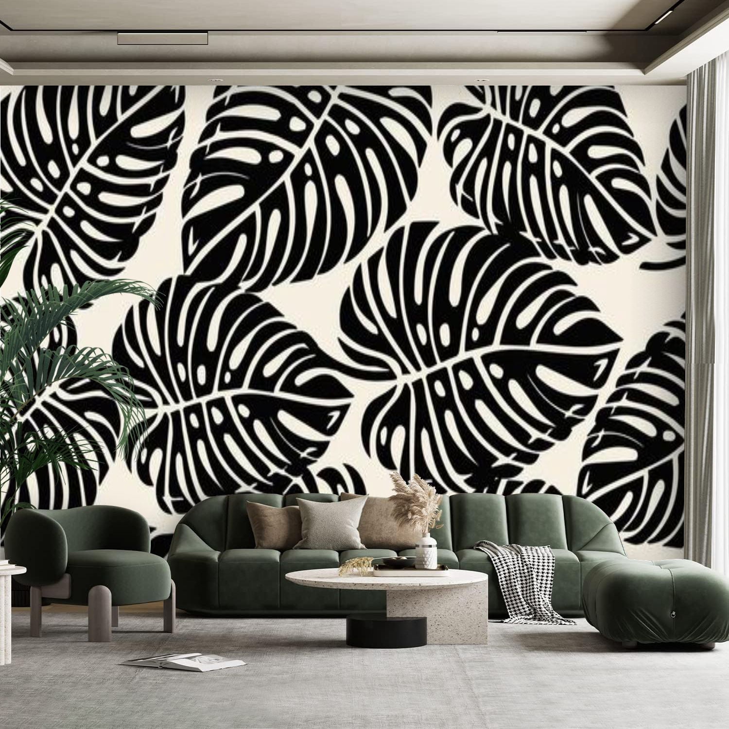 Peel and Stick Canvas Wallpaper Wall Mural Monstera leaf seamless ...