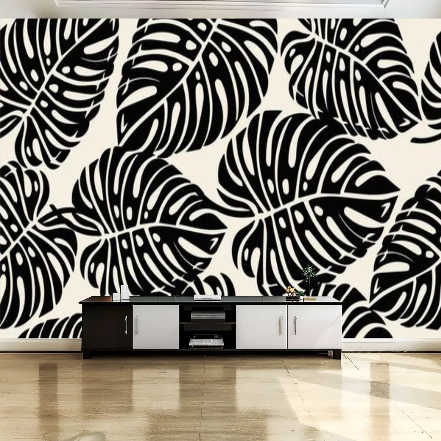 Peel and Stick Canvas Wallpaper Wall Mural Monstera leaf seamless ...