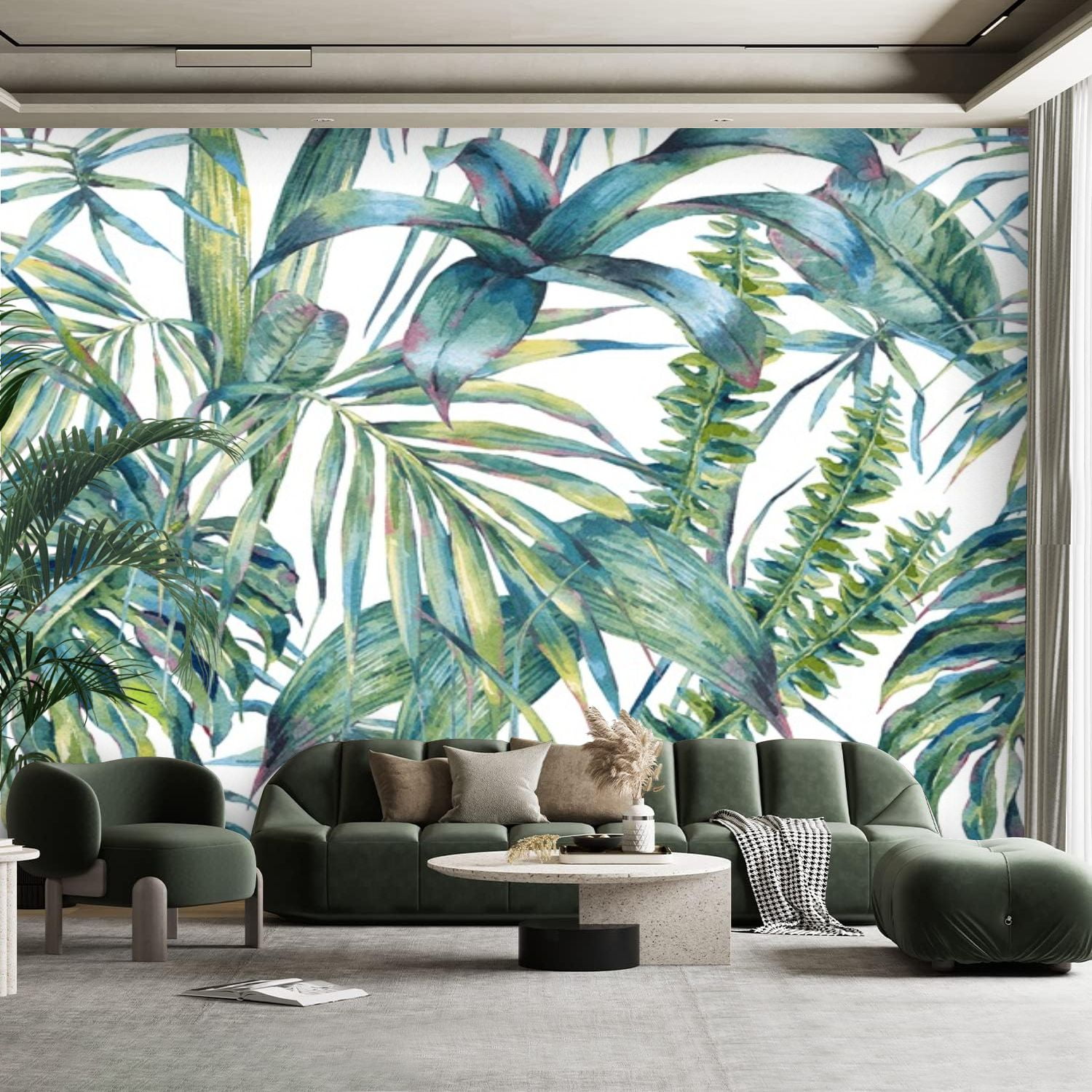 Peel and Stick Canvas Wallpaper Wall Mural Natural leaves exotic ...