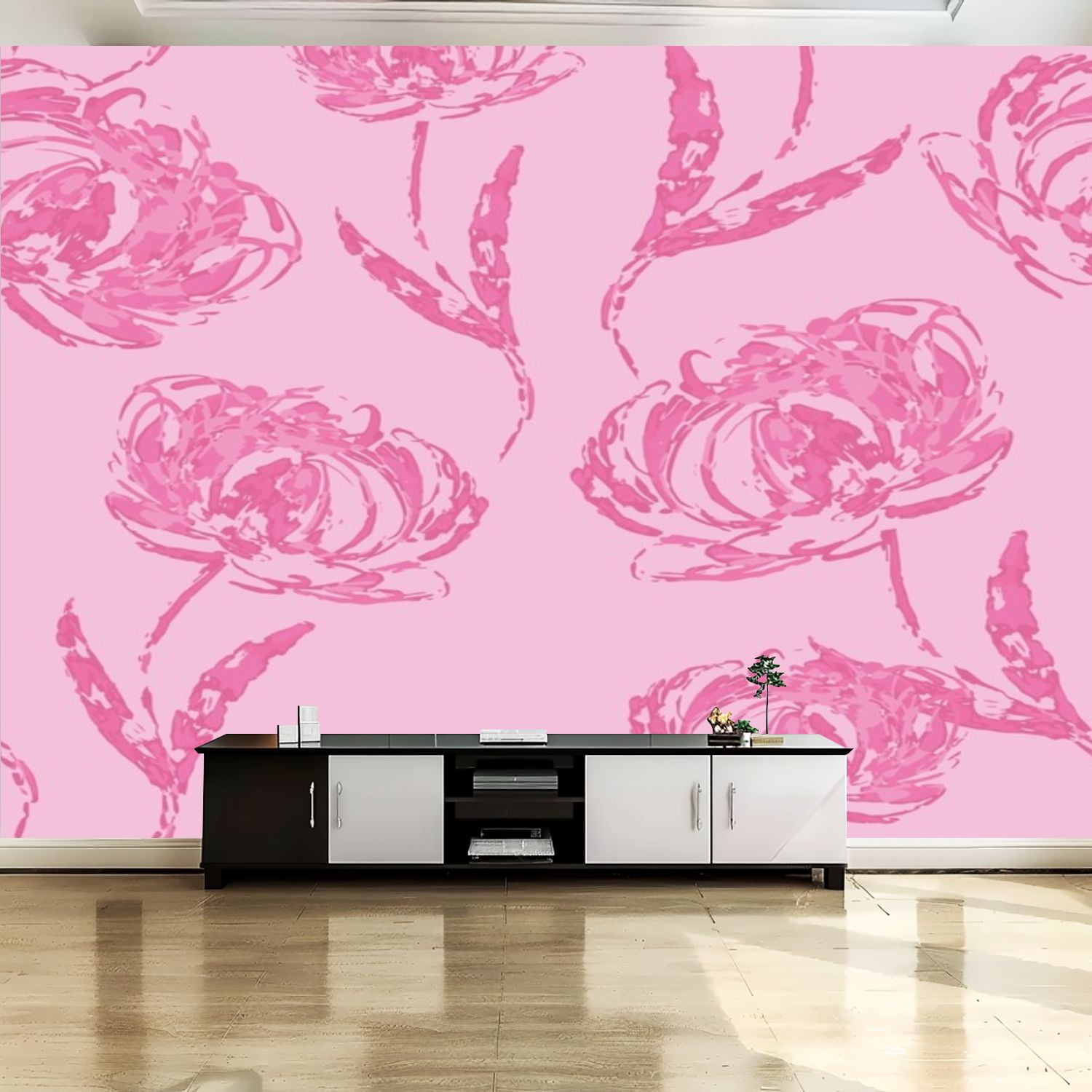 Peel and Stick Canvas Wallpaper Wall Mural Peonies Seamless pattern ...