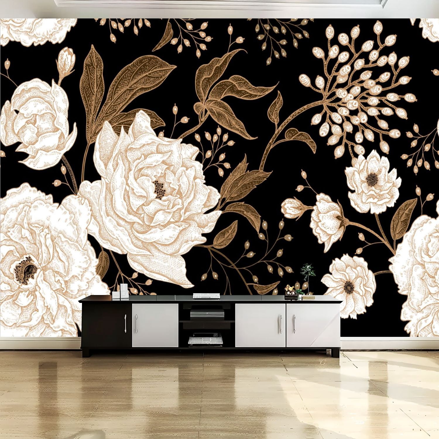 Peel and Stick Canvas Wallpaper Wall Mural Peonies roses Floral vintage ...
