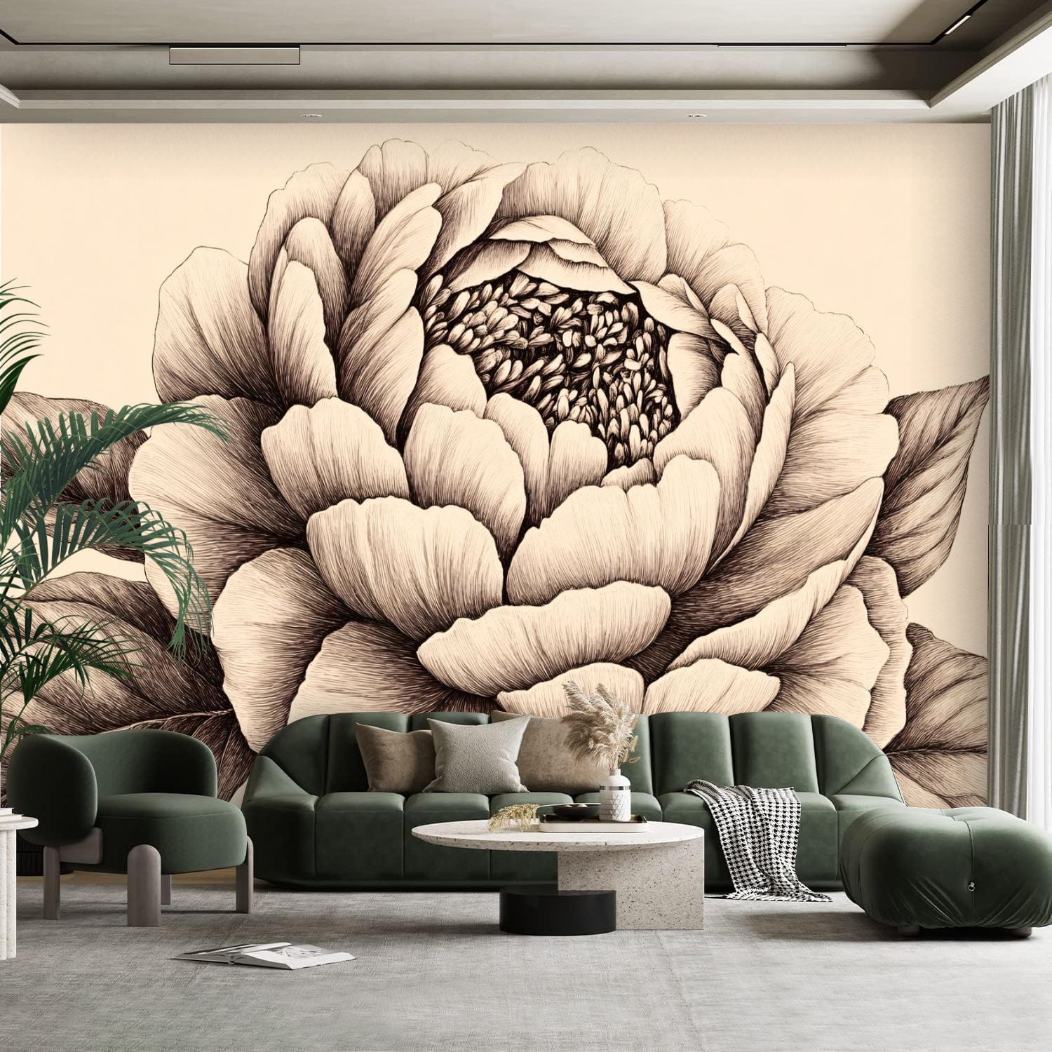 Peel and Stick Canvas Wallpaper Wall Mural Peony Flower Petals Textured ...