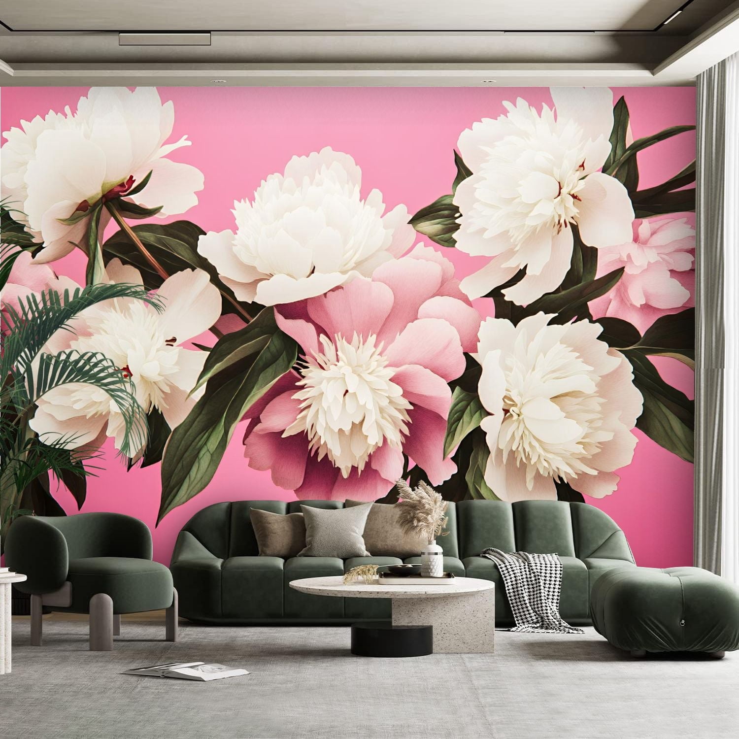 Peel and Stick Canvas Wallpaper Wall Mural Peony Mint Decorative ...