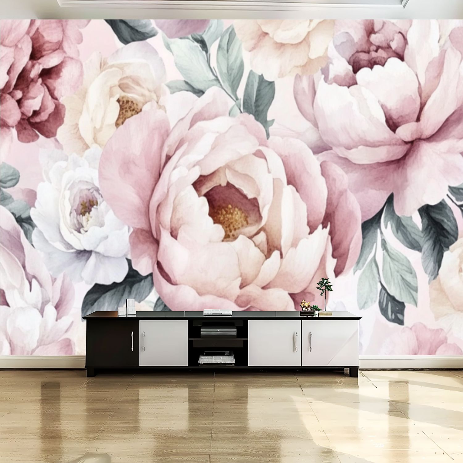 Peel and Stick Canvas Wallpaper Wall Mural Pink Floral Floral Repeated ...