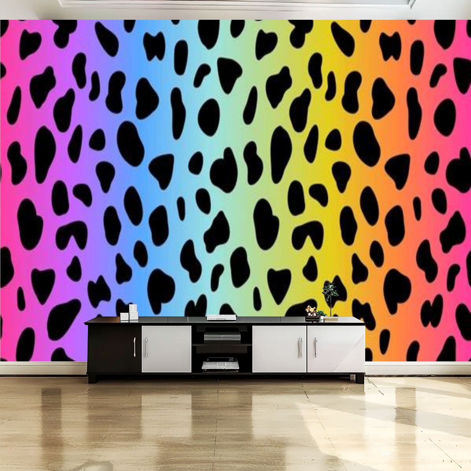 Peel and Stick Canvas Wallpaper Wall Mural Rainbow leopard skin ...