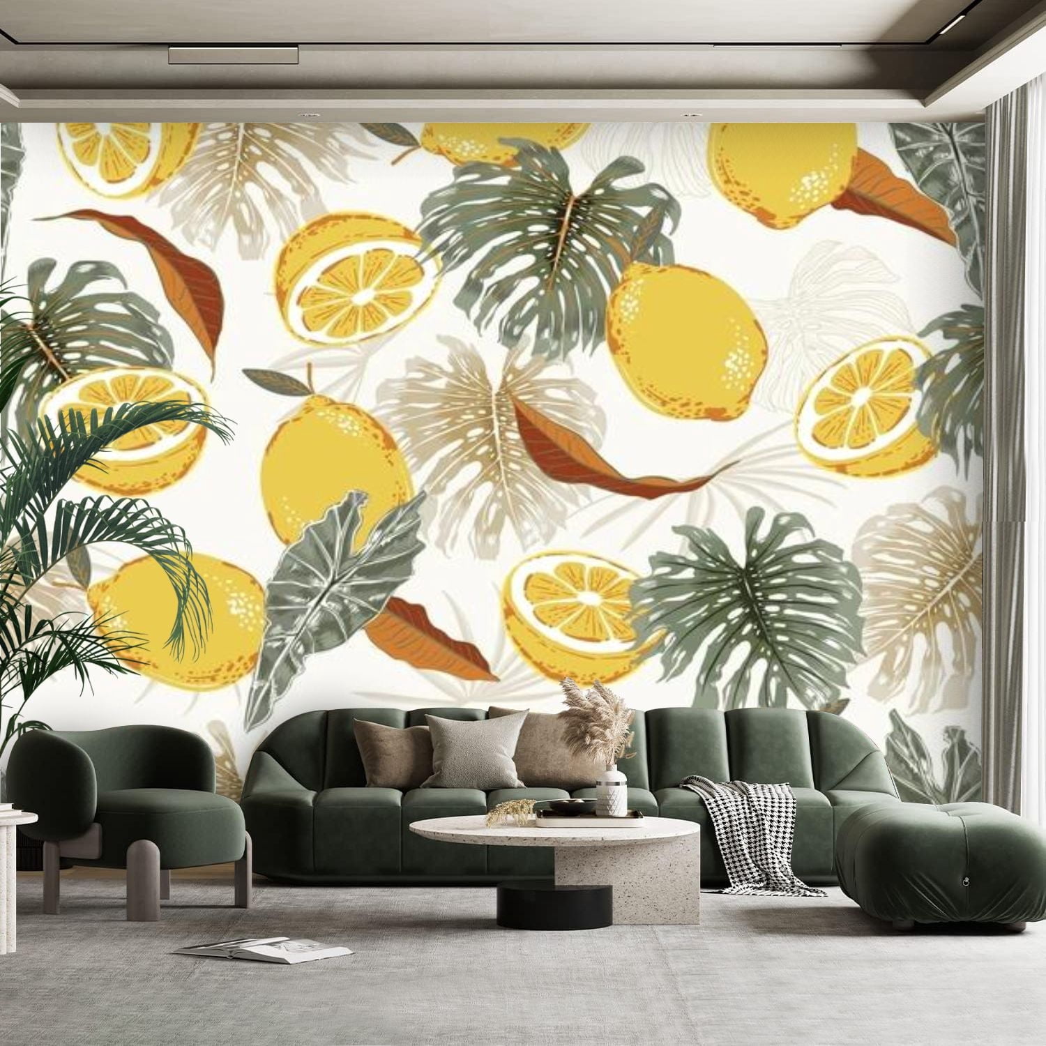Peel and Stick Canvas Wallpaper Wall Mural Retro doodle hand drawn lime ...