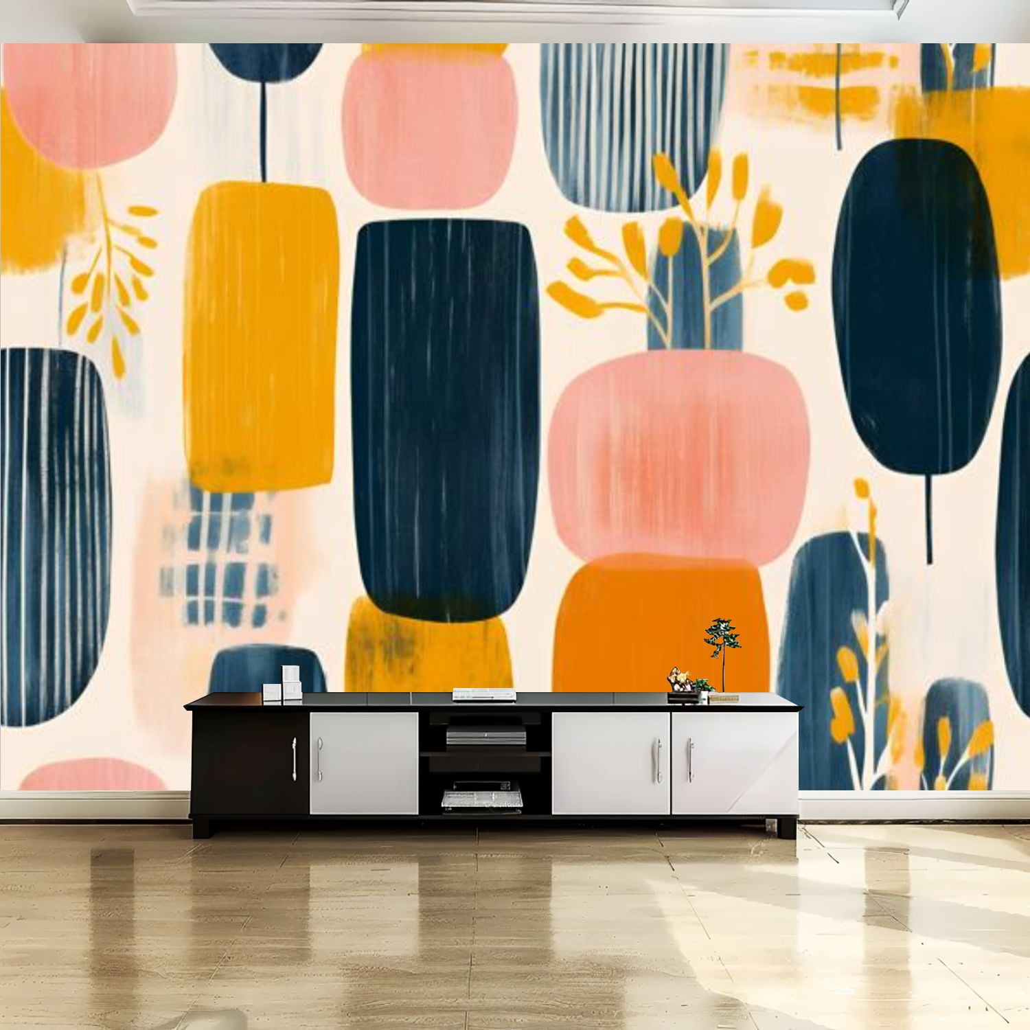 Peel and Stick Canvas Wallpaper Wall Mural Seamless Bright Shapes ...