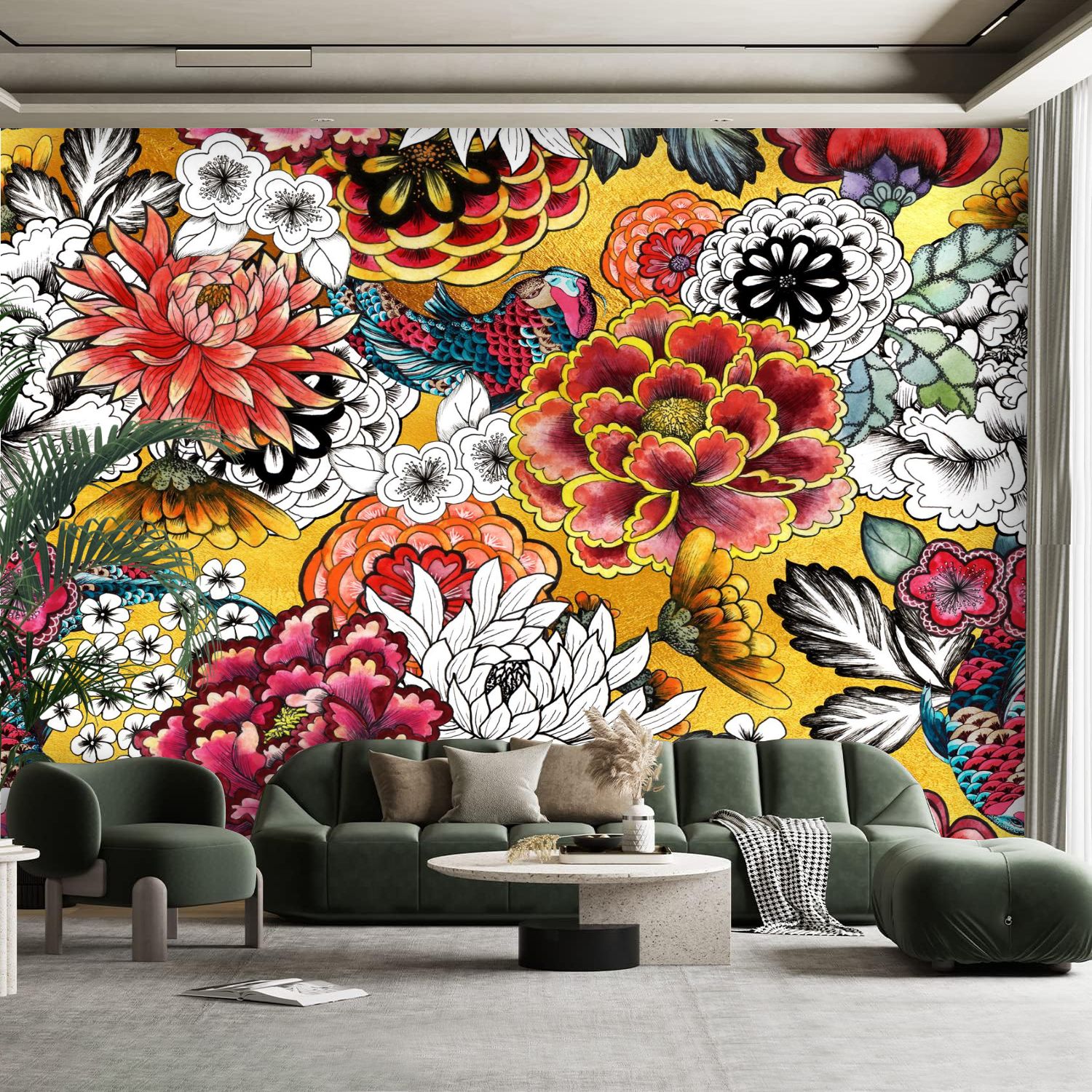 Peel and Stick Canvas Wallpaper Wall Mural Seamless asian traditional s ...