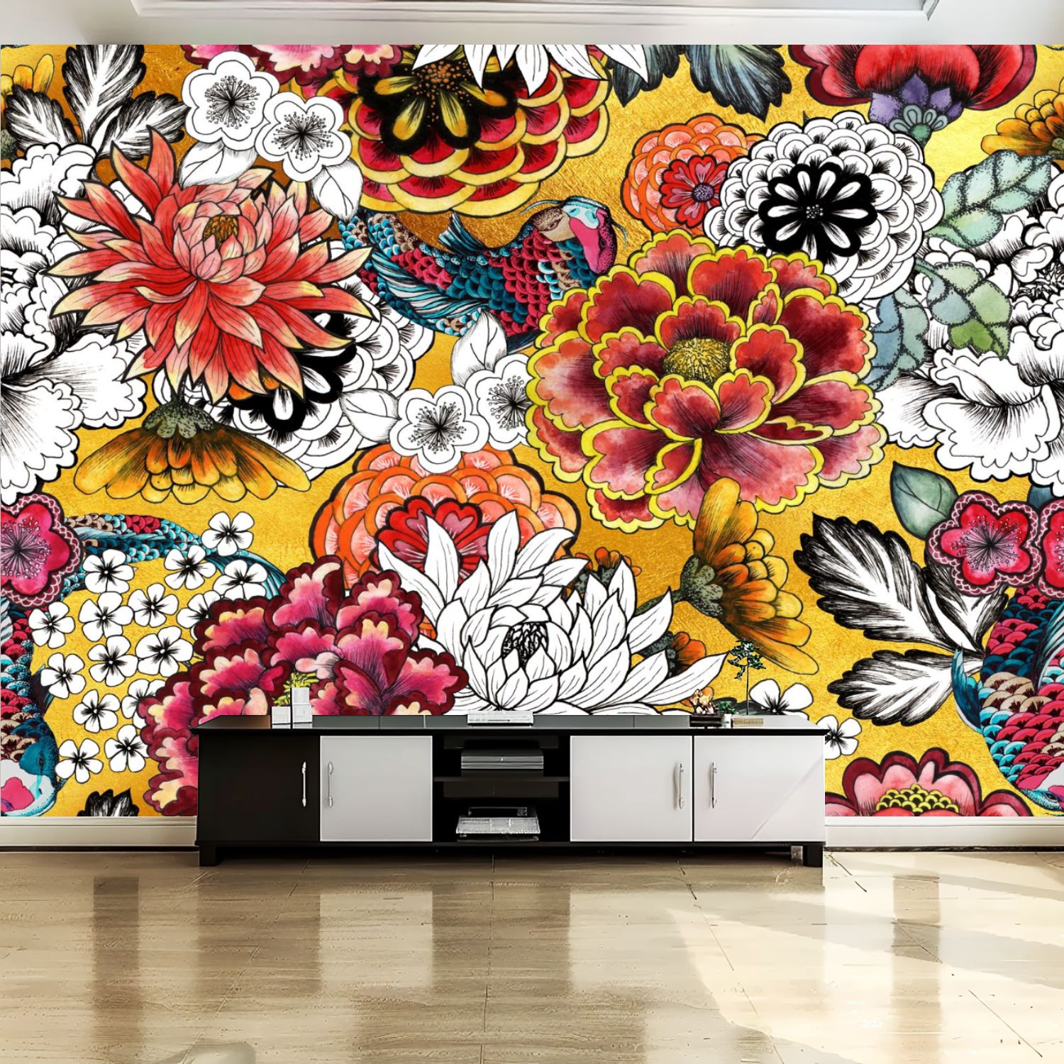 Peel and Stick Canvas Wallpaper Wall Mural Seamless asian traditional s ...