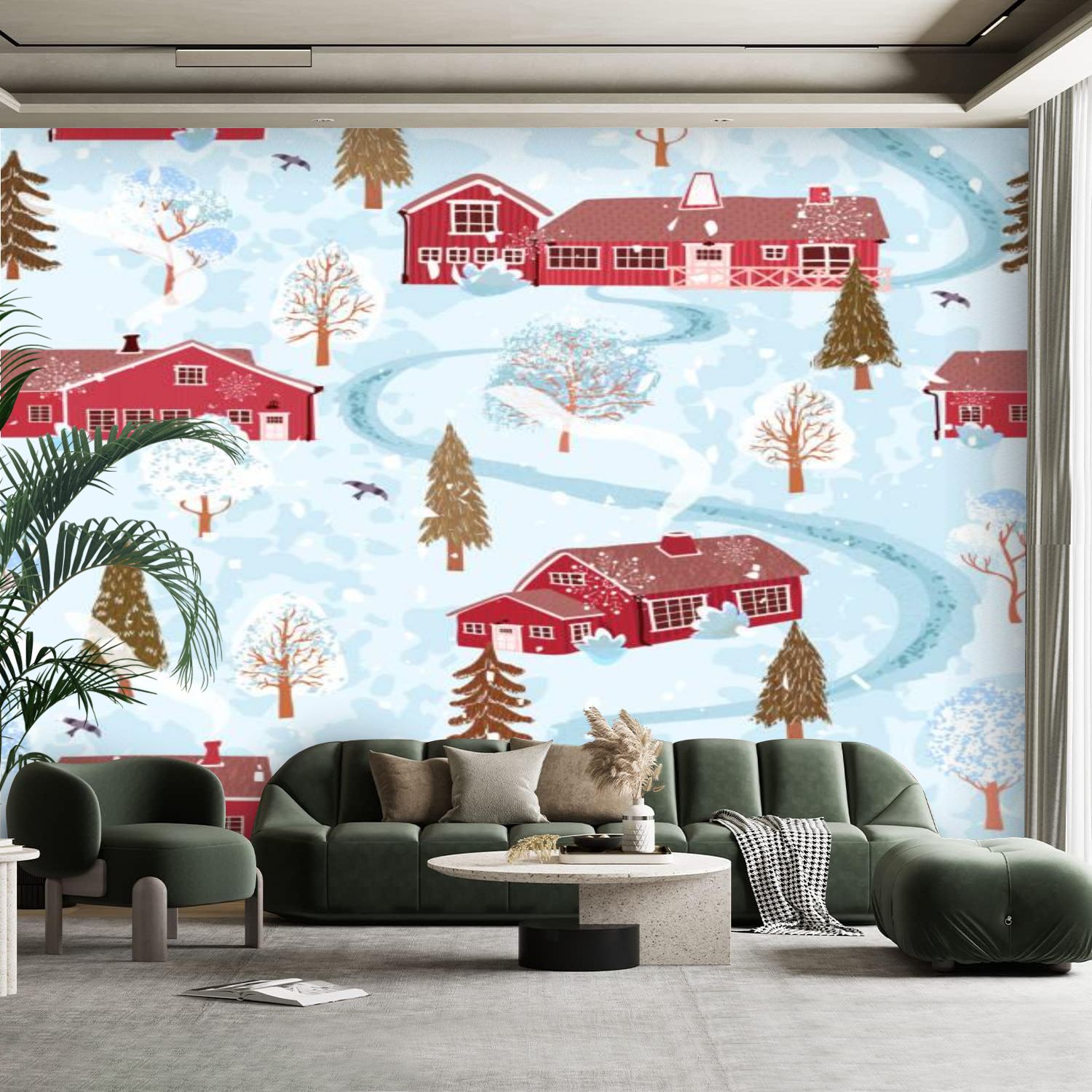 Picture of Peel and Stick Canvas Wallpaper Wall Mural Seamless colorful winter ...