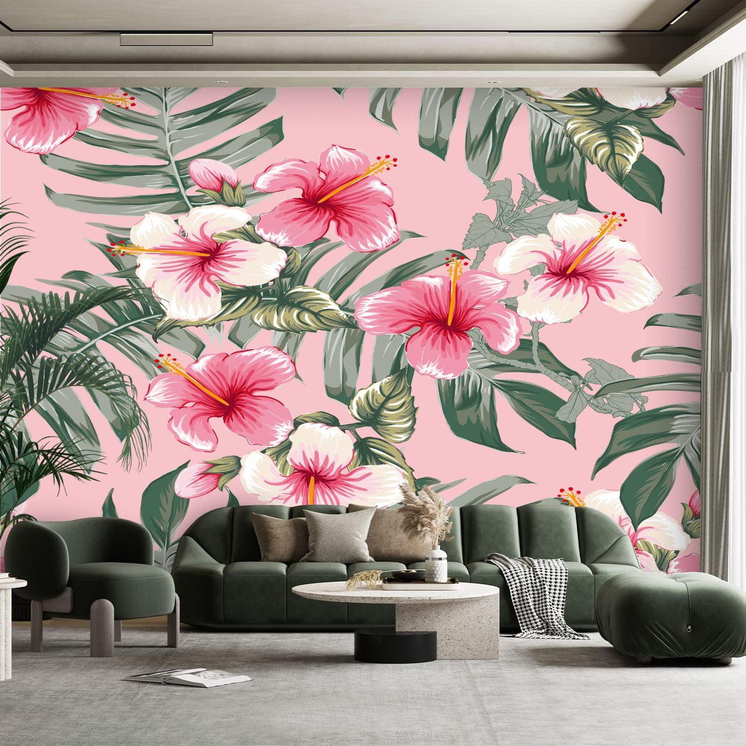 Peel and Stick Canvas Wallpaper Wall Mural Seamless floral pattern pink ...