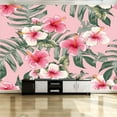 thumbnail image 1 of Peel and Stick Canvas Wallpaper Wall Mural Seamless floral pattern pink Hibiscus flowers dark pink pastel Wall Art Self Adhesive and Removable 69in x 98in, 1 of 8