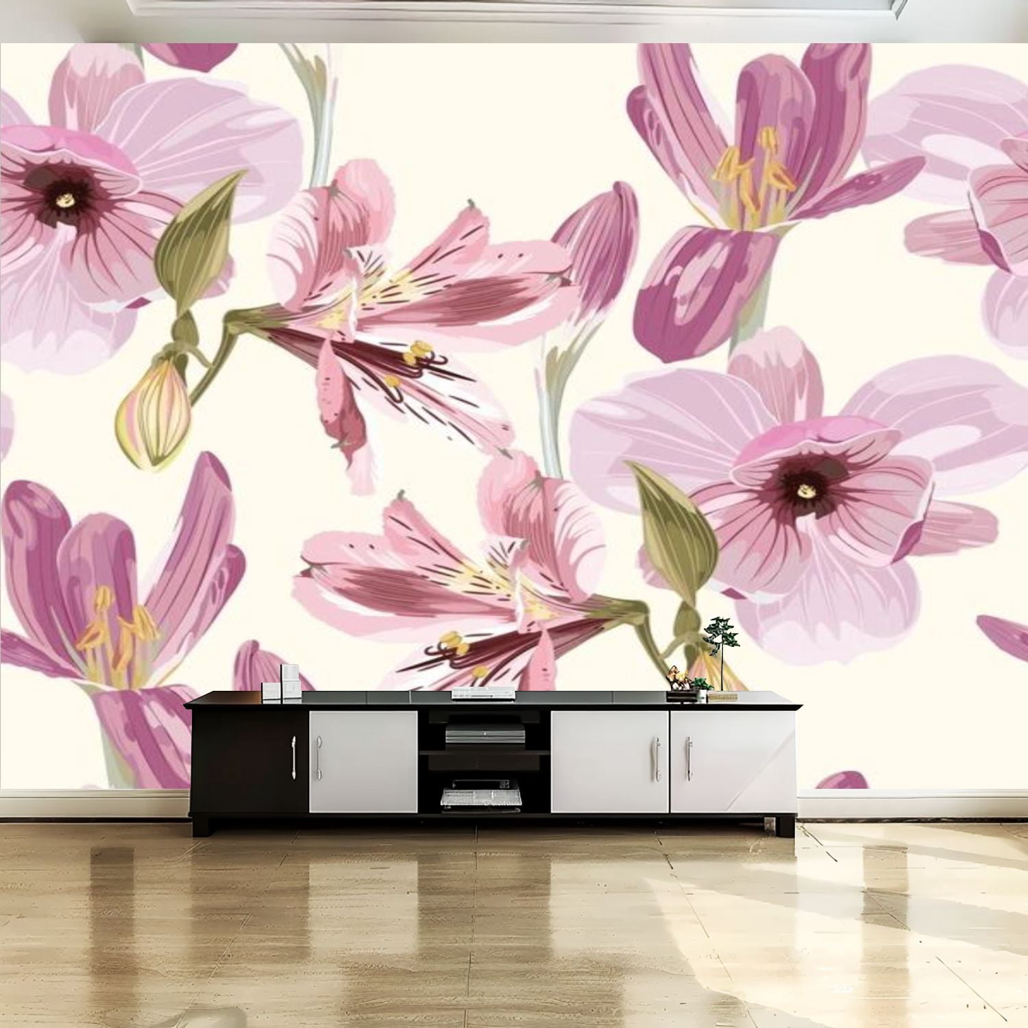 Peel and Stick Canvas Wallpaper Wall Mural Seamless floral pattern pink ...
