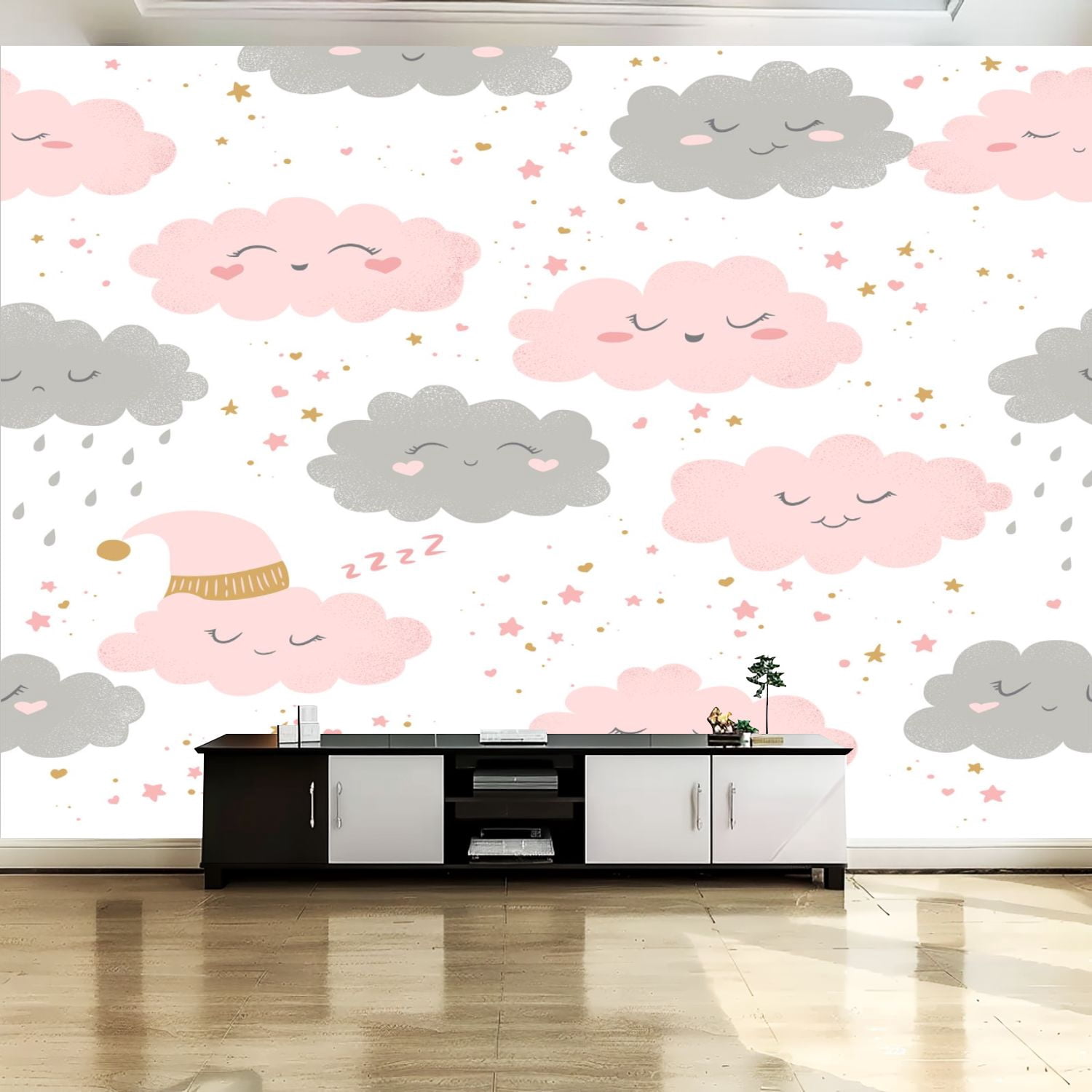 Peel and Stick Canvas Wallpaper Wall Mural Seamless hand drawn cute ...