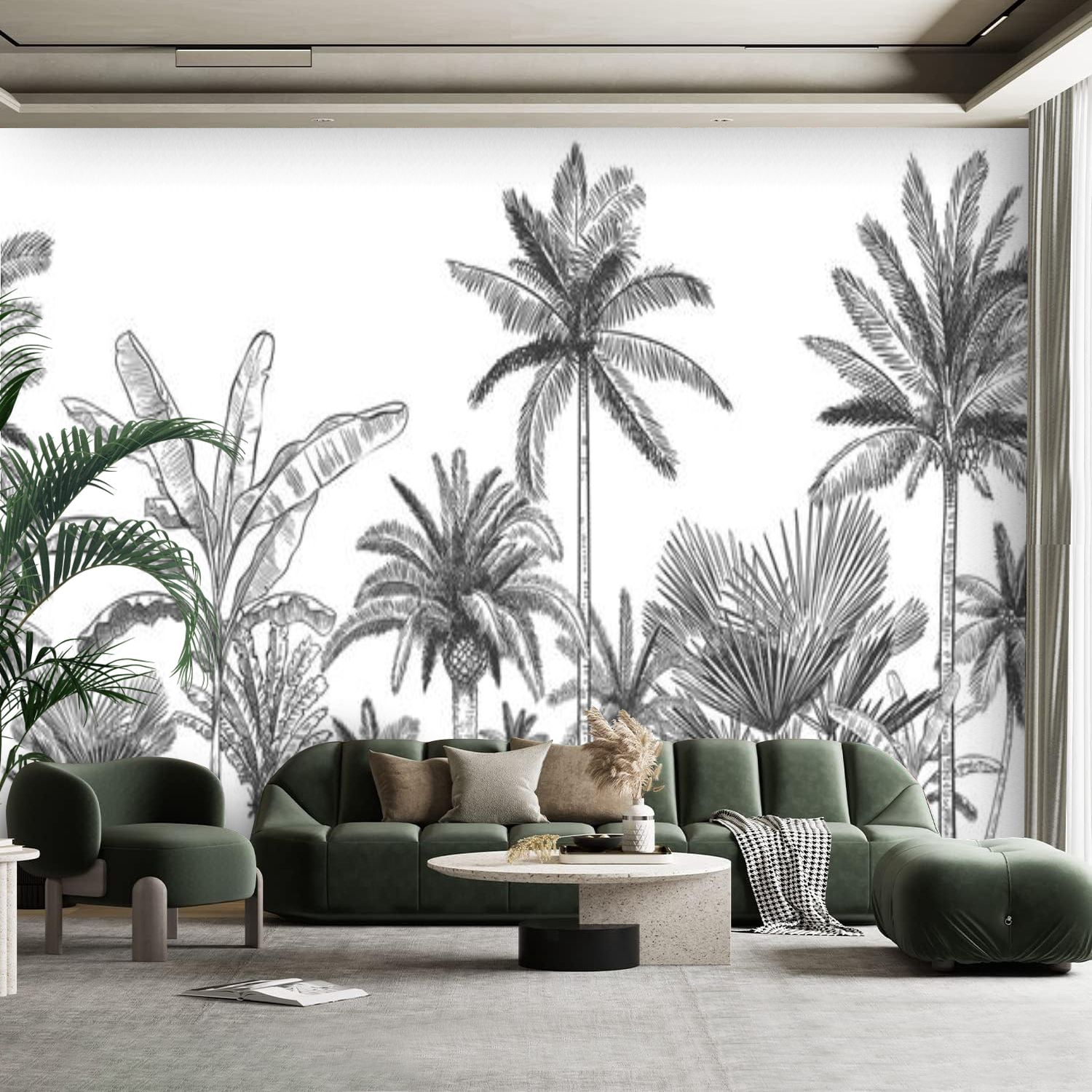 Peel and Stick Canvas Wallpaper Wall Mural Seamless horizontal tropical ...