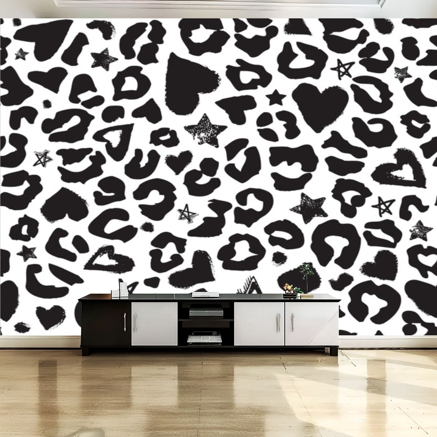 Peel and Stick Canvas Wallpaper Wall Mural Seamless leopard print ...