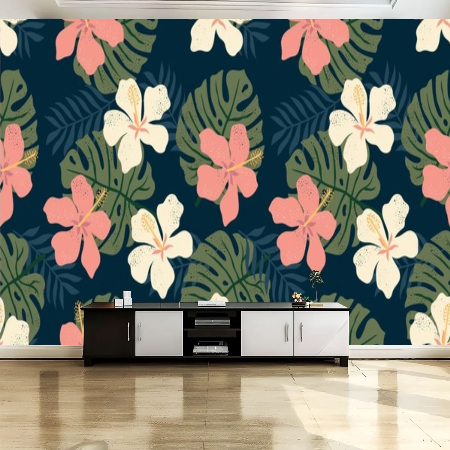 Peel and Stick Canvas Wallpaper Wall Mural Seamless modern tropical ...