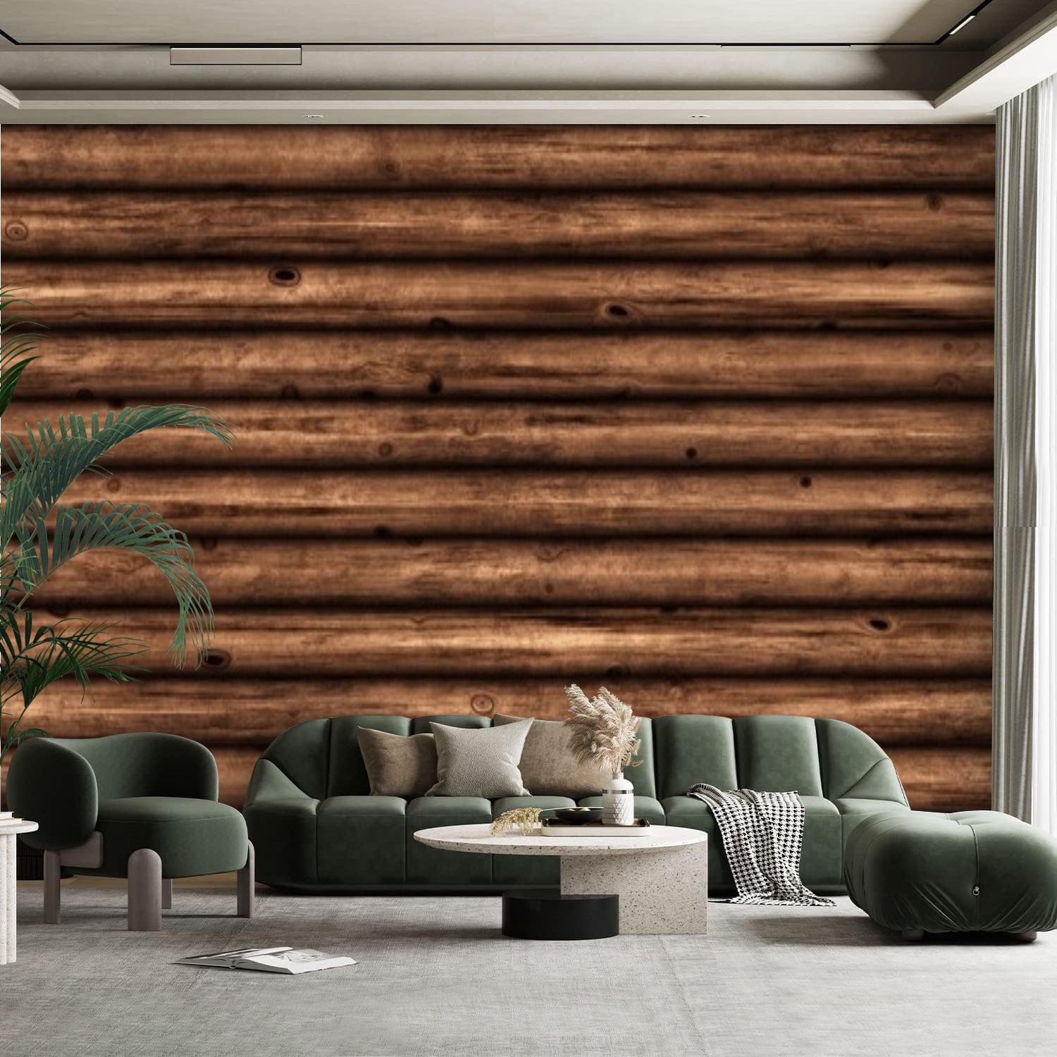 Peel and Stick Canvas Wallpaper Wall Mural Seamless natural wood log ...