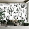 thumbnail image 1 of Peel and Stick Canvas Wallpaper Wall Mural Seamless pattern black white cactus plants flowers Hand drawn Wall Art Self Adhesive and Removable 100in x 144in, 1 of 8