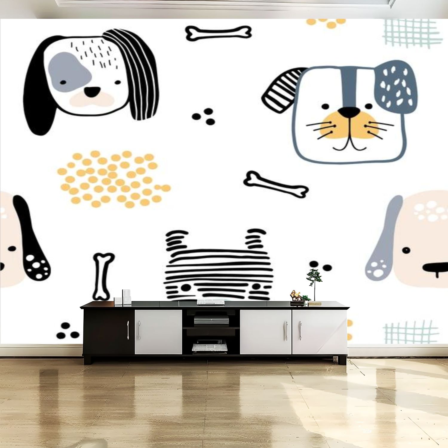Peel and Stick Canvas Wallpaper Wall Mural Seamless pattern cute dog ...