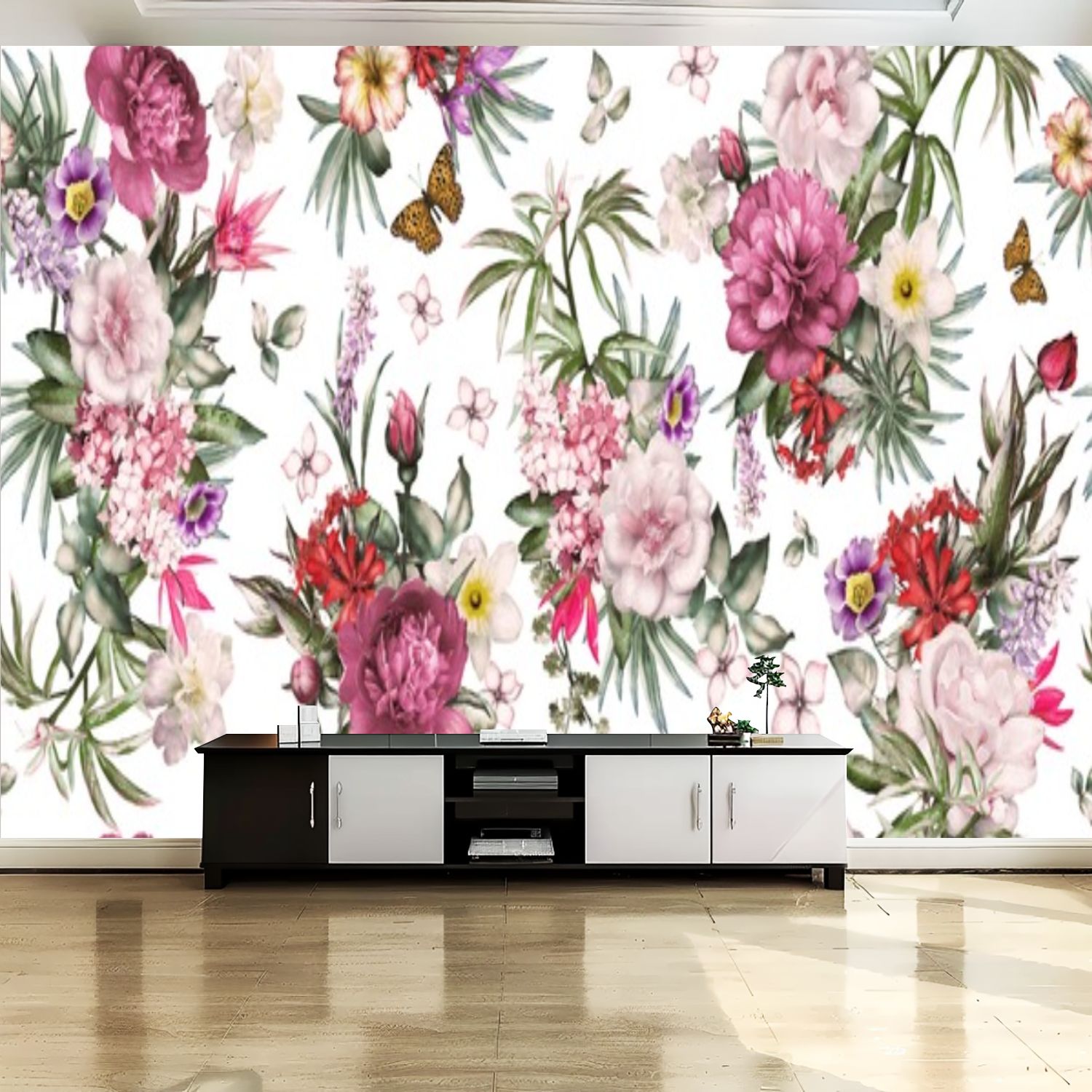 Peel and Stick Canvas Wallpaper Wall Mural Seamless pattern flowers ...