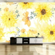 Peel and Stick Canvas Wallpaper Wall Mural Seamless pattern sunflower painted watercolors Designed for fabric Wall Art Self Adhesive and Removable 69in x 98in