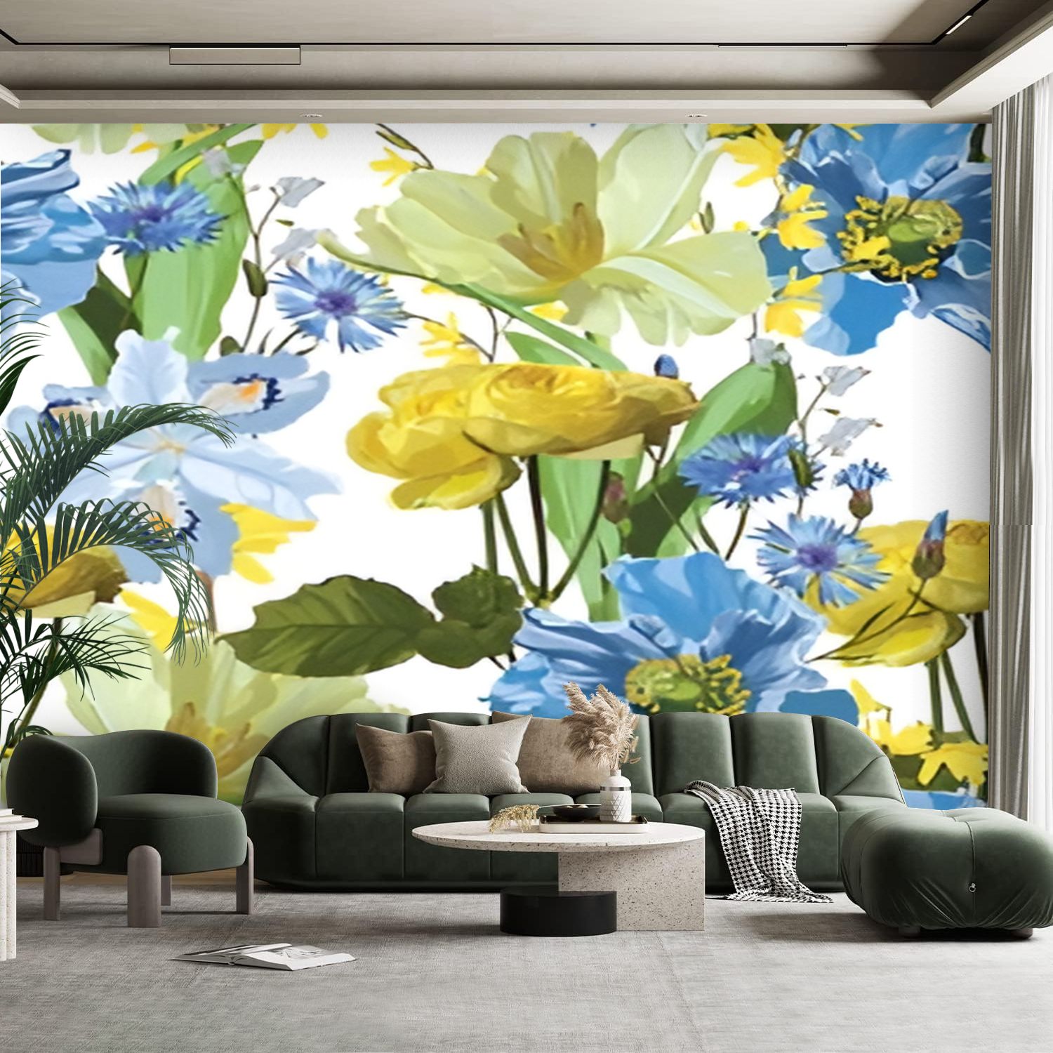 Peel and Stick Canvas Wallpaper Wall Mural Seamless pattern yellow blue ...