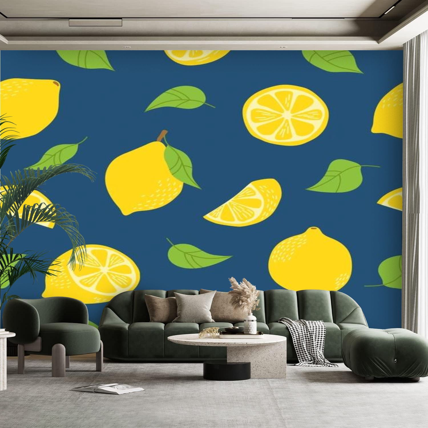 Peel and Stick Canvas Wallpaper Wall Mural Seamless summer fresh lemon ...