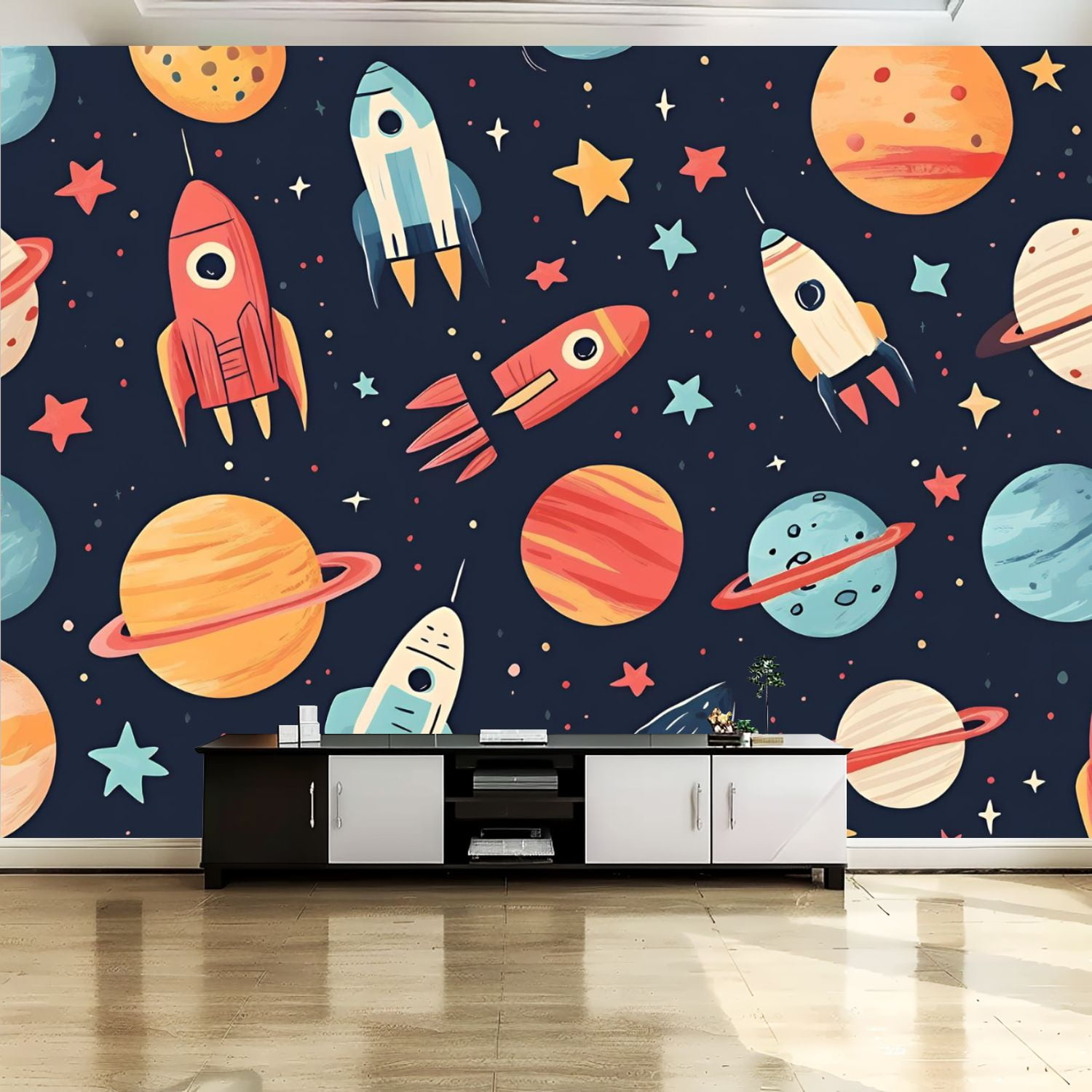Peel and Stick Canvas Wallpaper Wall Mural Space Seamless Pattern ...
