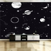 Peel and Stick Canvas Wallpaper Wall Mural Space seamless pattern beautiful galaxy stars planets constellations Wall Art Self Adhesive and Removable 69in x 98in