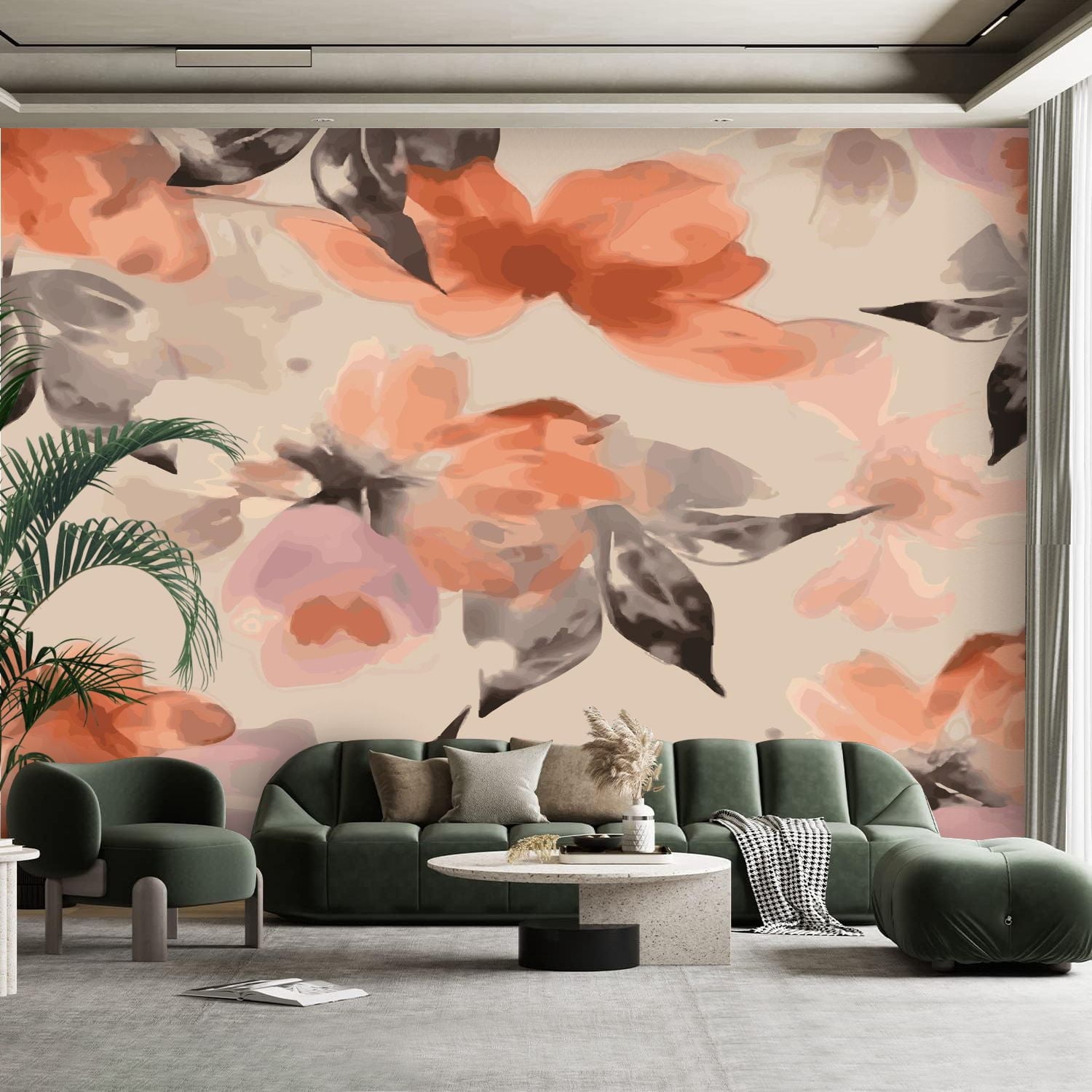 Peel and Stick Canvas Wallpaper Wall Mural Sweet flower watercolor ...