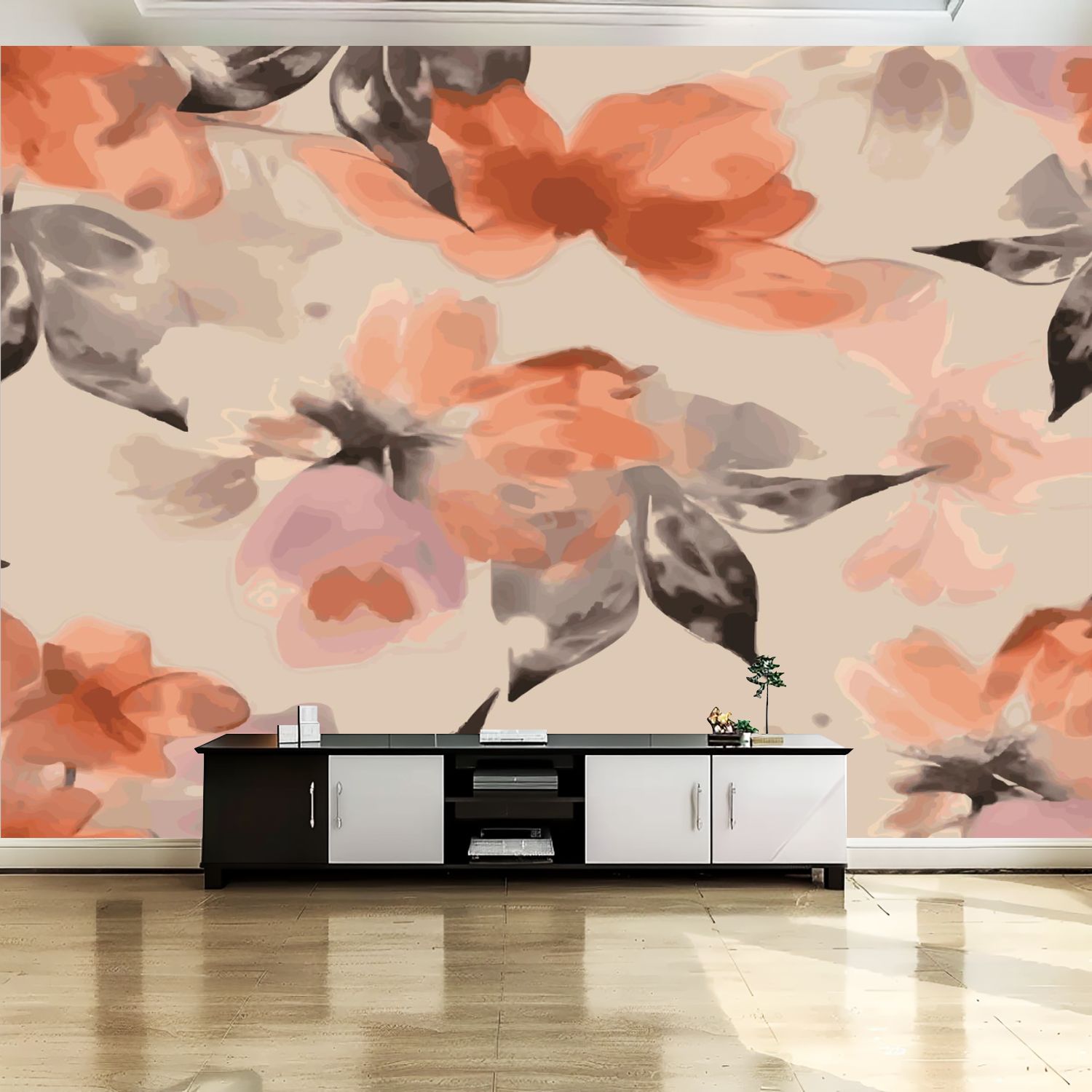 Peel and Stick Canvas Wallpaper Wall Mural Sweet flower watercolor ...