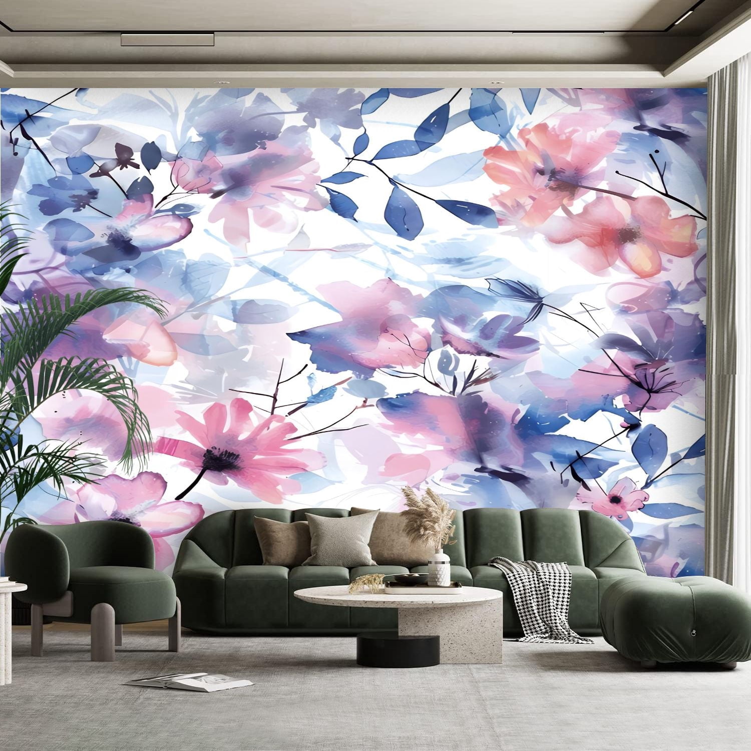 Peel and Stick Canvas Wallpaper Wall Mural Sweet flower watercolor ...