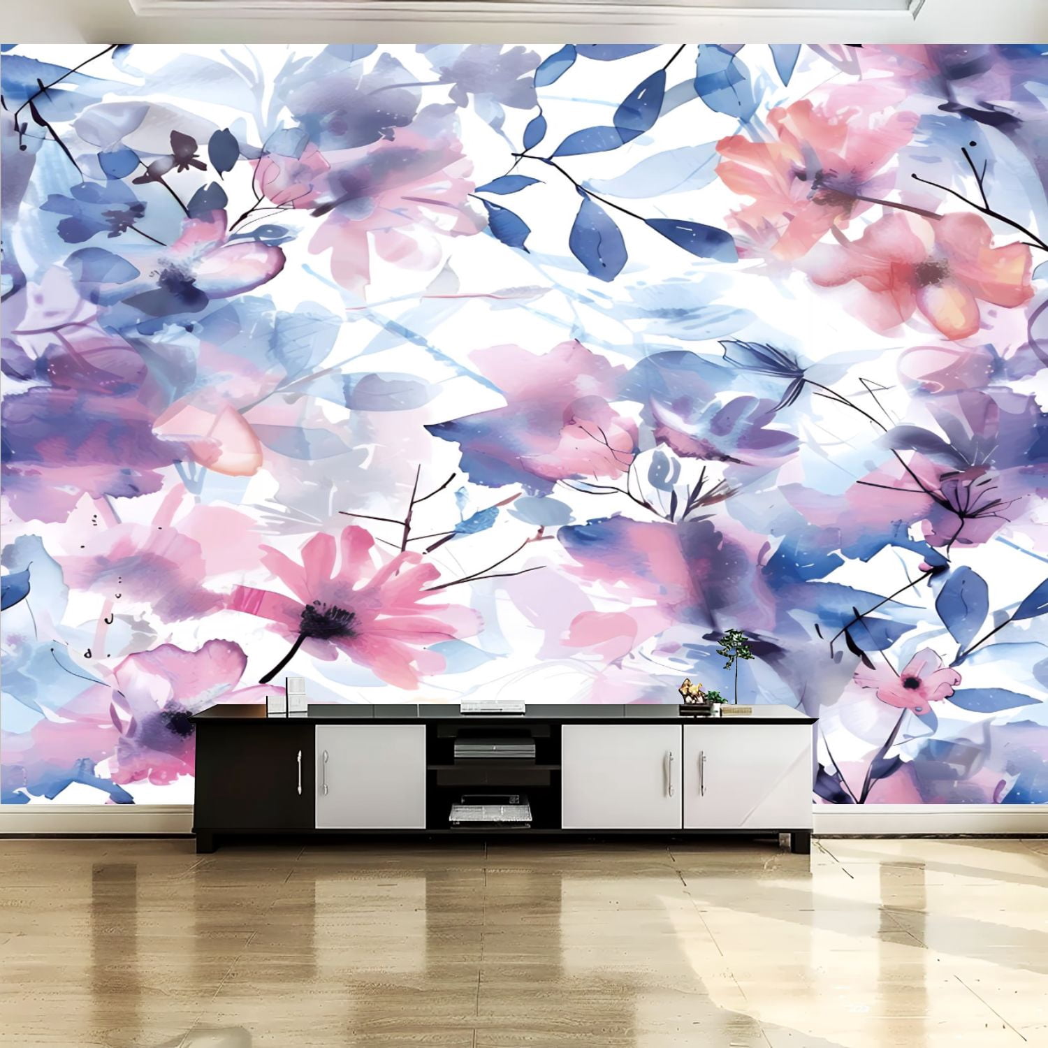 Peel and Stick Canvas Wallpaper Wall Mural Sweet flower watercolor