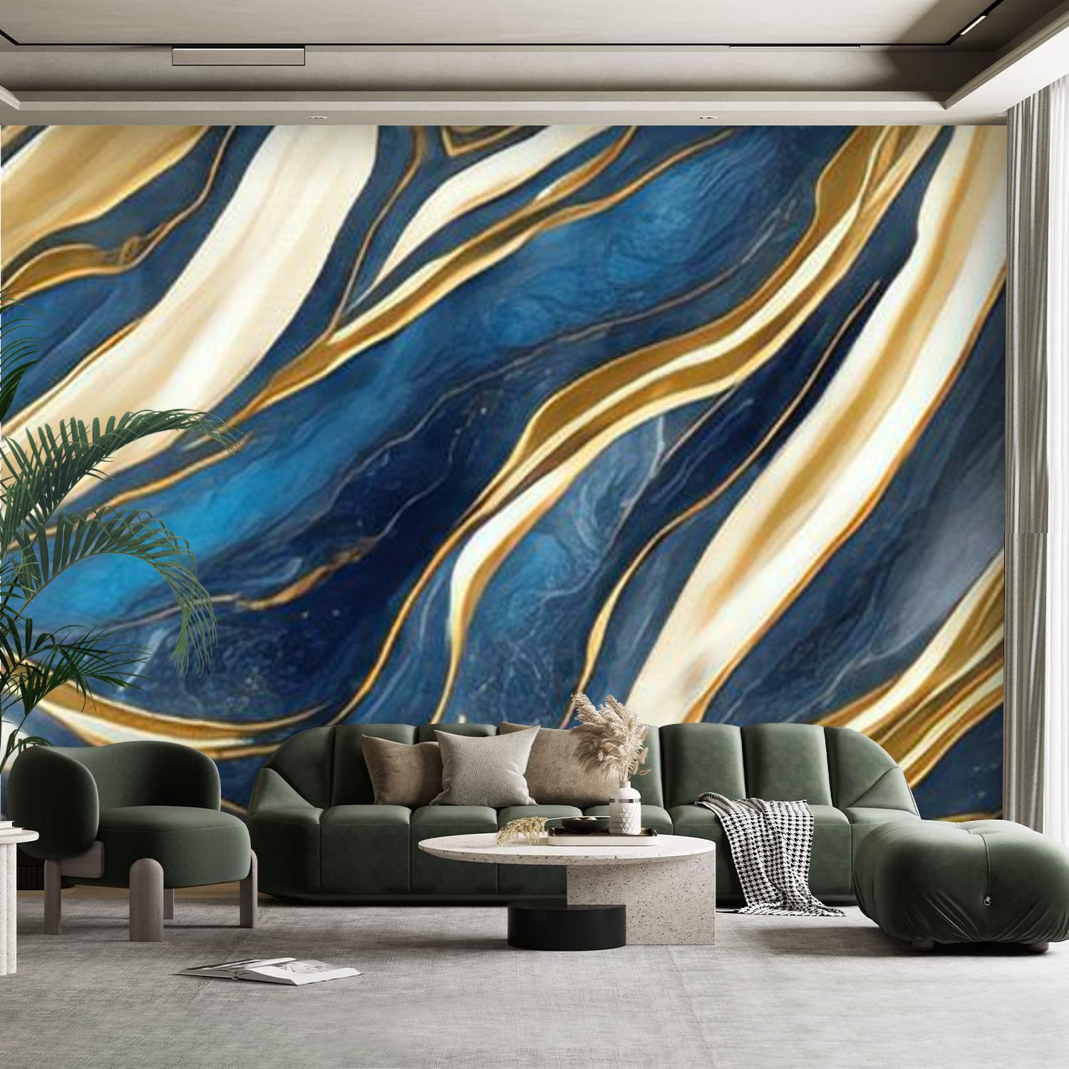 Peel and Stick Canvas Wallpaper Wall Mural Trendy luxury marbled gold ...