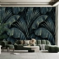 thumbnail image 1 of Peel and Stick Canvas Wallpaper Wall Mural Tropical exotic seamless pattern Night blue golden banana leaves palm Wall Art Self Adhesive and Removable 100in x 144in, 1 of 6