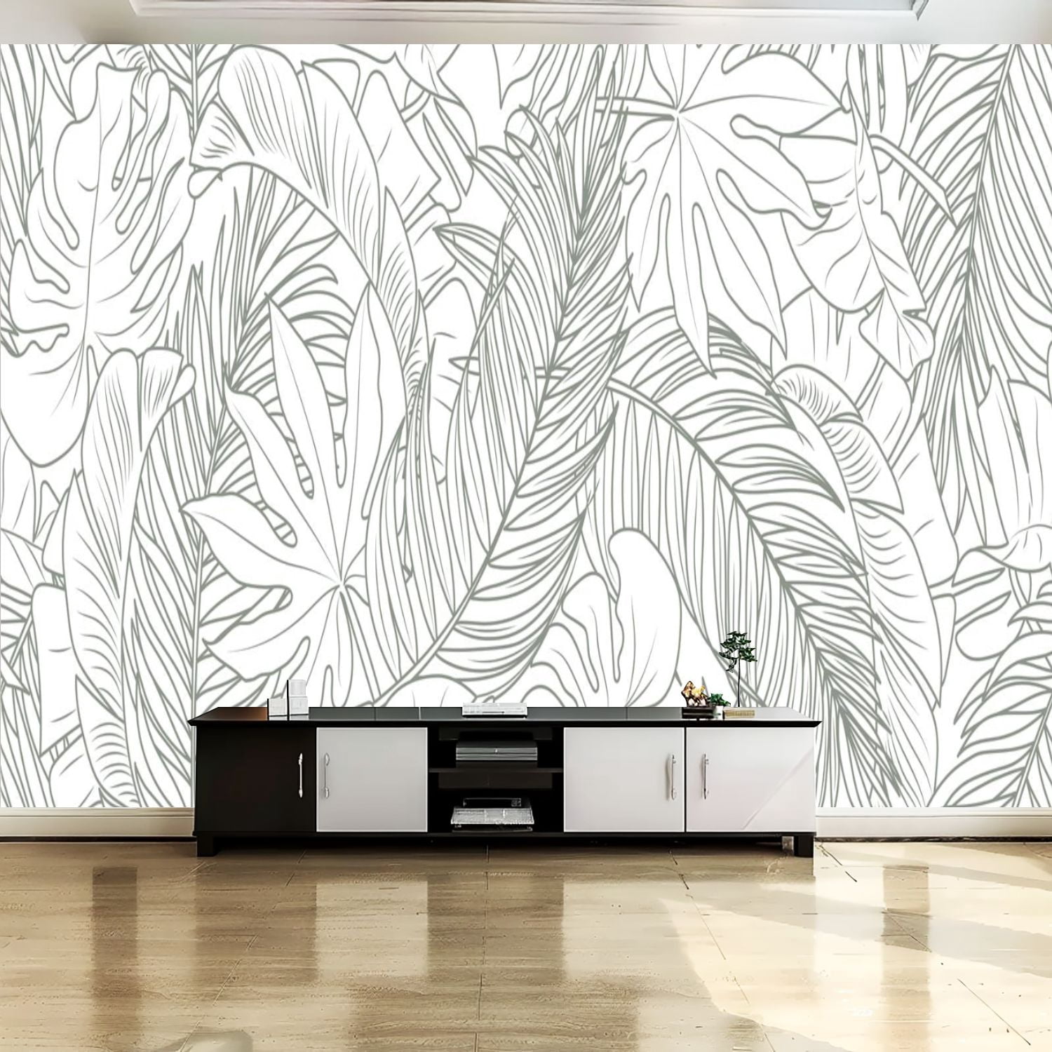 Blush Pink Banana Leaves Wall Mural - Tropical Jungle Palm Boho