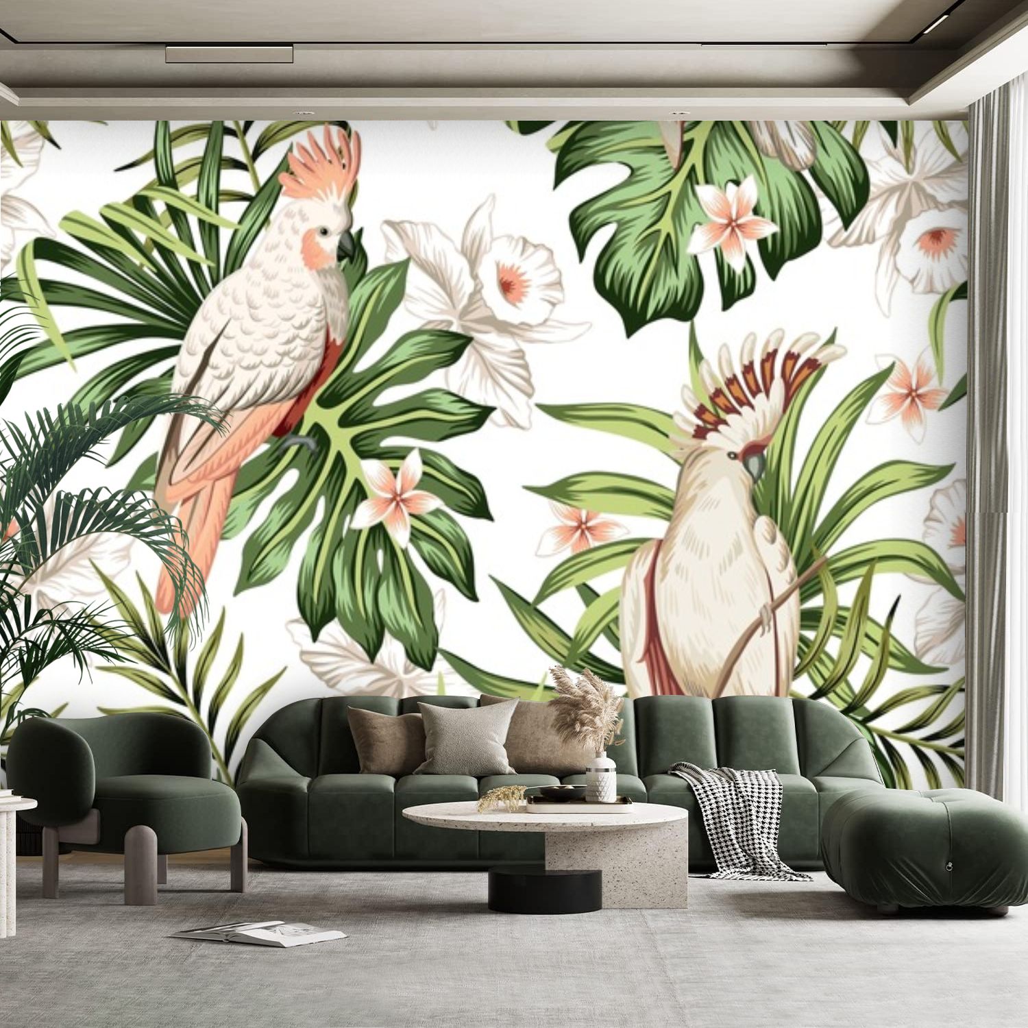 Peel and Stick Canvas Wallpaper Wall Mural Tropical vintage palm leaves ...